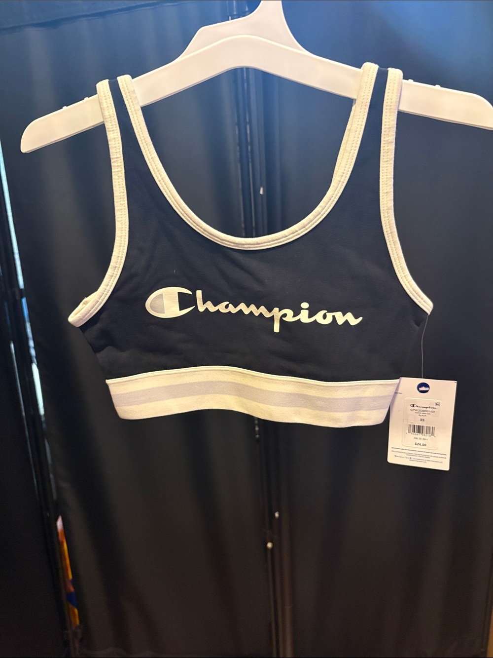 Champion Black Sports Bra with White Trim & Logo Size XS